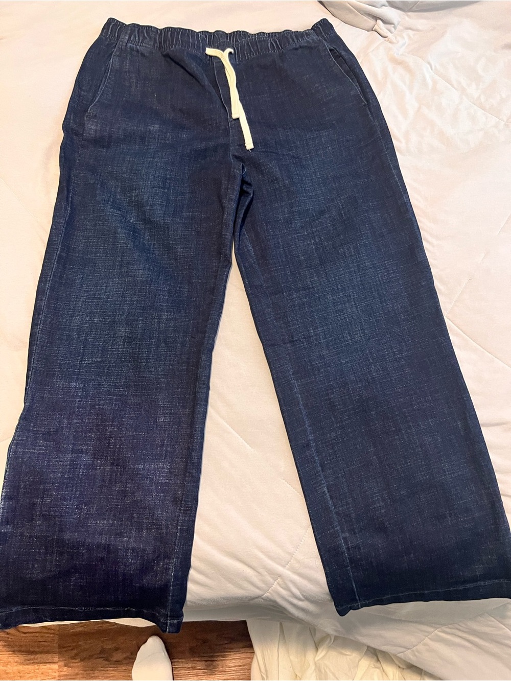 Relaxed Drawstring Jeans - Dark Blue